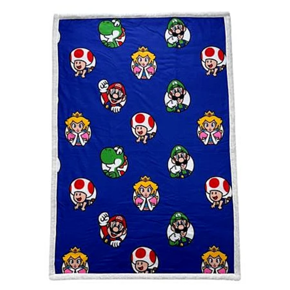 WT&T Couverture sherpa Mario, Yoshi, Peach - 100 x 150 cm