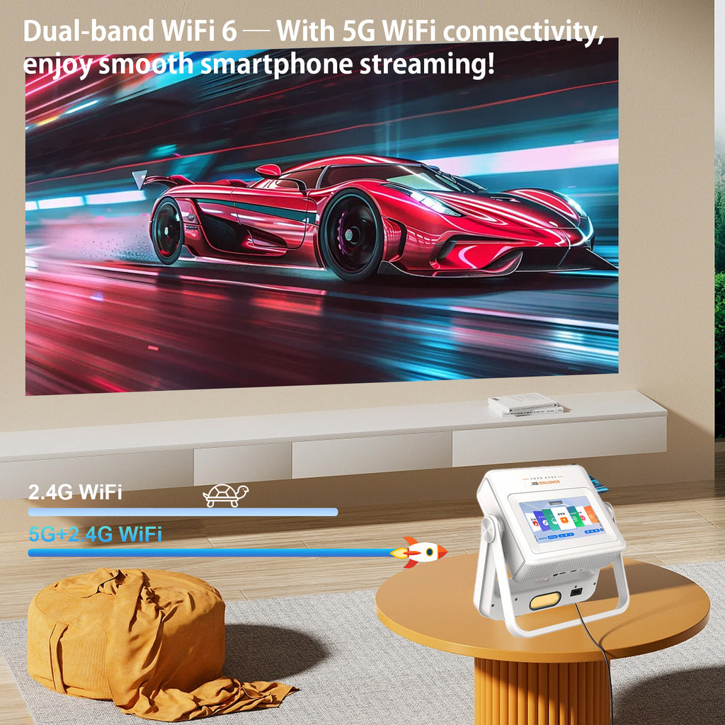 XBJ Projecteur d'extérieur avec tablette tactile, Écran géant de 300" pour projecteur intelligent de home cinéma, Supporte natif 1080P/4K, Avec système Android, 800 ANSI