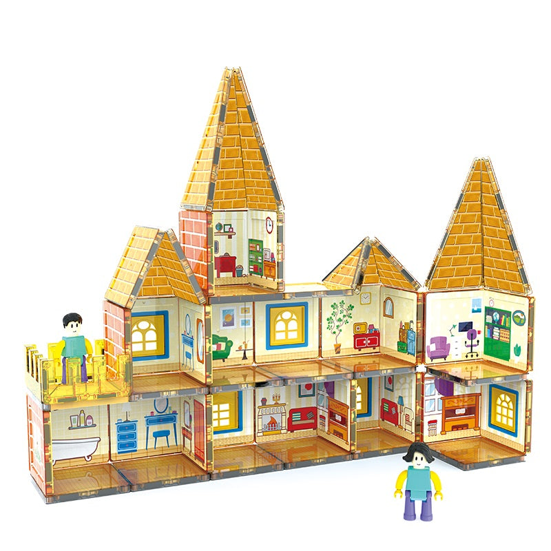 XINQIYUAN Qiyuan Jouet Éducatif Set de Blocs de Construction Magnétiques Style Villa 7.5cm Grosses Particules 58pièces [Mélange aléatoire – Couleurs issues uniquement de la photo principale]