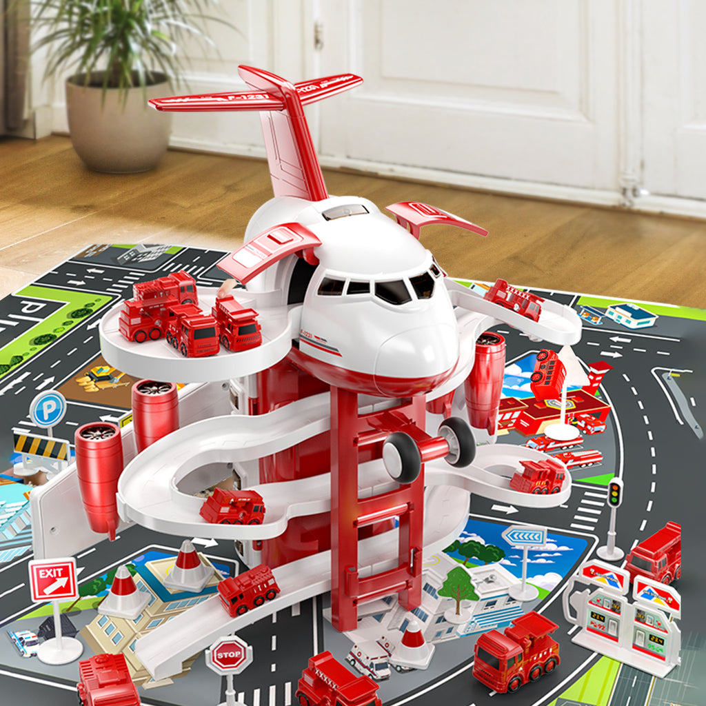 Jouet avion avec voitures de pompiers et tapis de jeu, avion avec lumières et sons pour garçons et filles