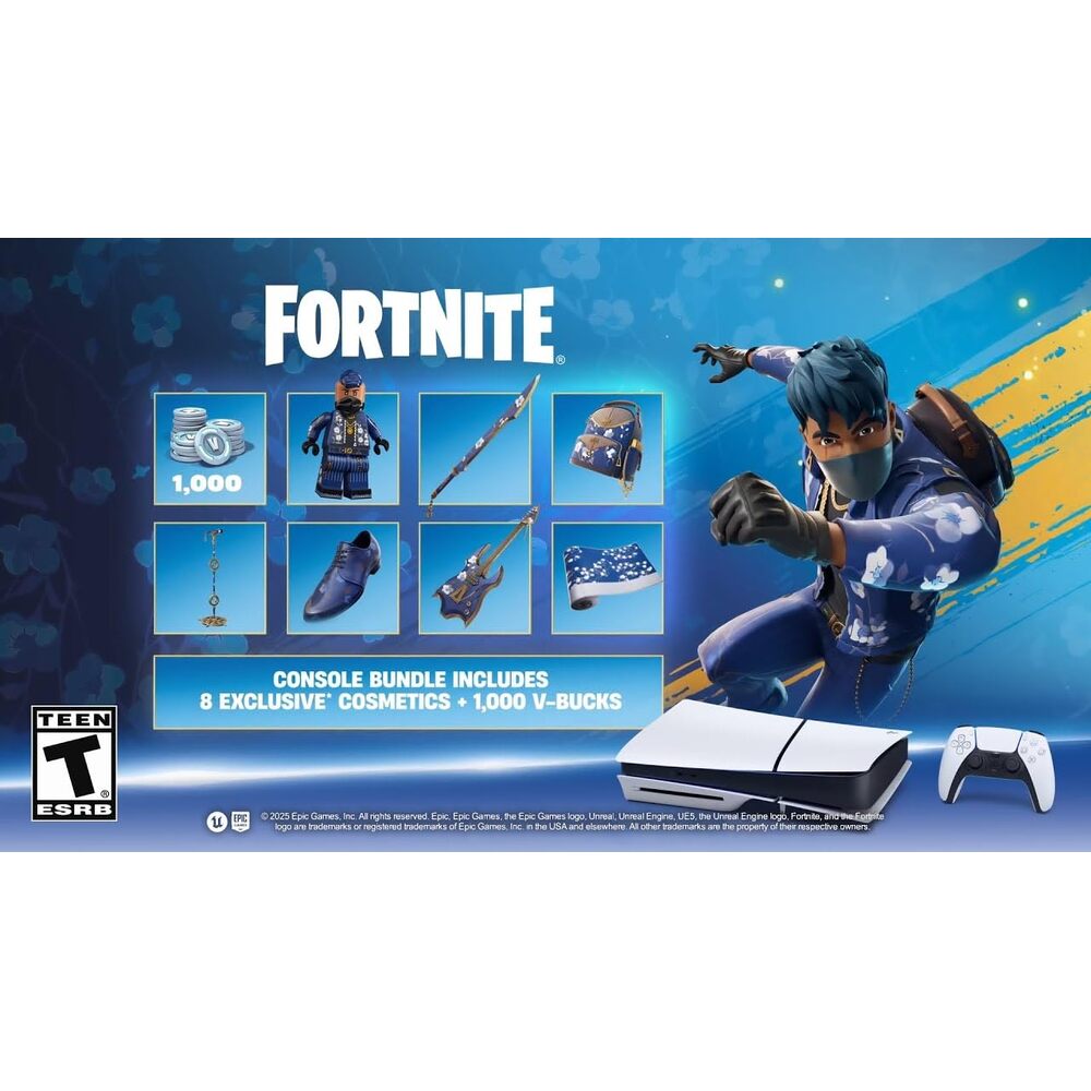 PlayStation 5 Slim Standard avec manette sans fil DualSense - Blanc - Édition limitée Fortnite Chaos fleuri - Version UE
