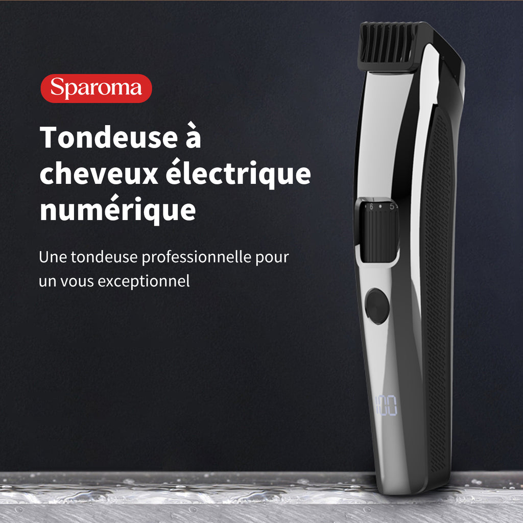 Sparoma Tondeuse à Cheveux pour Homme — Tondeuse Barbe Sans Fil avec Réglage à 10 Niveaux, Lame de Précision 0,1mm, Affichage LCD & Charge en Utilisation, Faible Bruit — FK-302