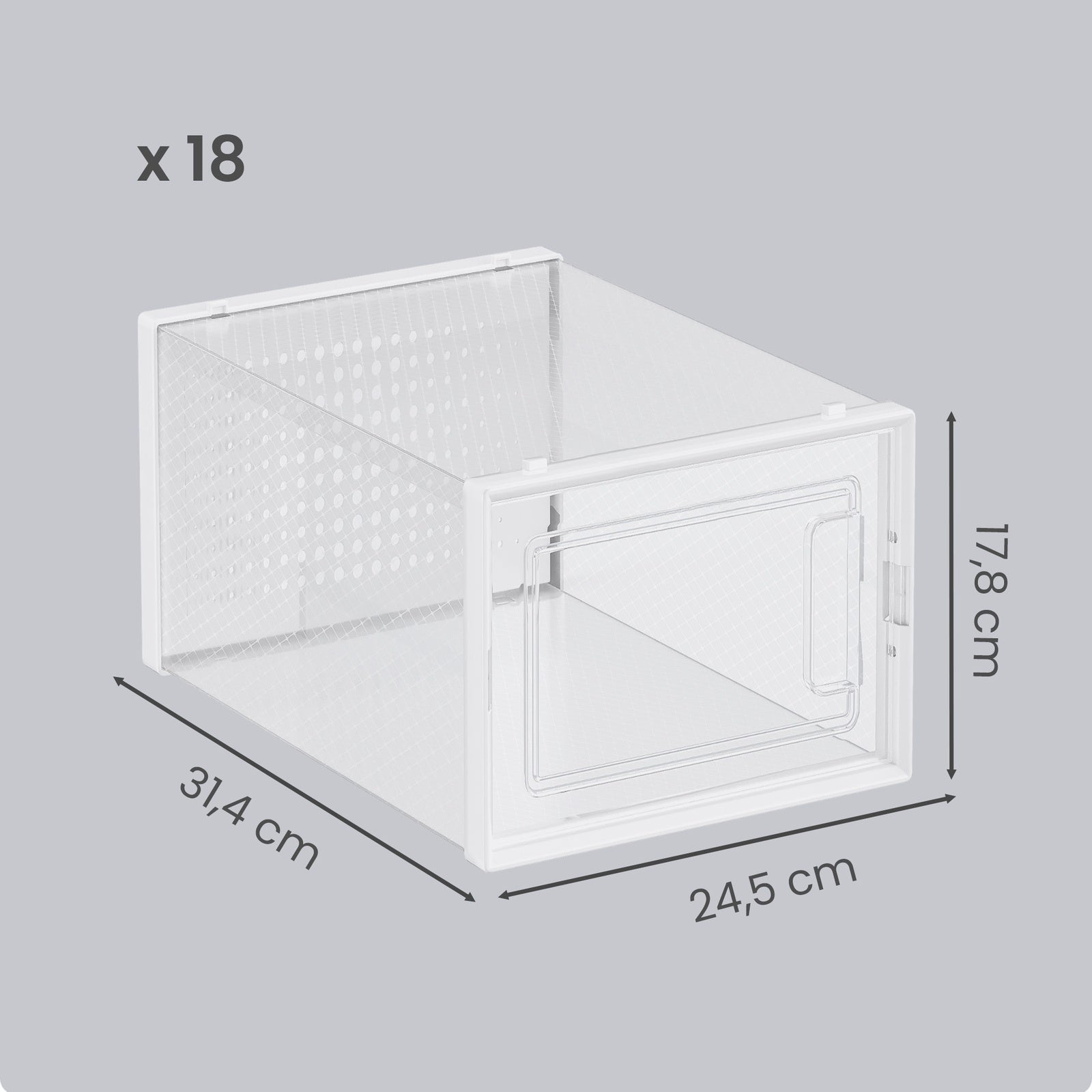 JOYFURNOS 18 Boîtes de Rangement pour Chaussures Empilables Blanc Nuage – Pliable, Convient aux Baskets jusqu'à la Taille UK 11 – Organisateurs Gain de Place pour Armoire ou Entrée