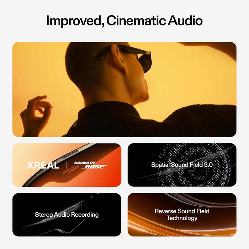 XREAL One lunettes de réalité augmentée avec puce X1, Lunettes de réalité étendue 3 DDL natifs, 147 po champ de vision 50°, Écran 120 Hz, Audio de renom, 3 réglages de transparence des verres
