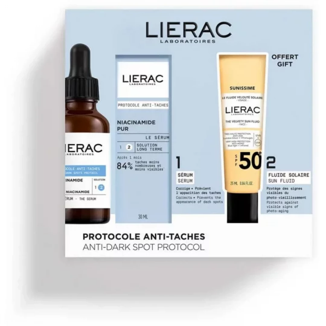 LIERAC Protocole Coffret Sérum Anti-Spots Niacinamide Pur 30ml + Fluide Velouté Solaire Visage SPF50+ 25ml Offert
