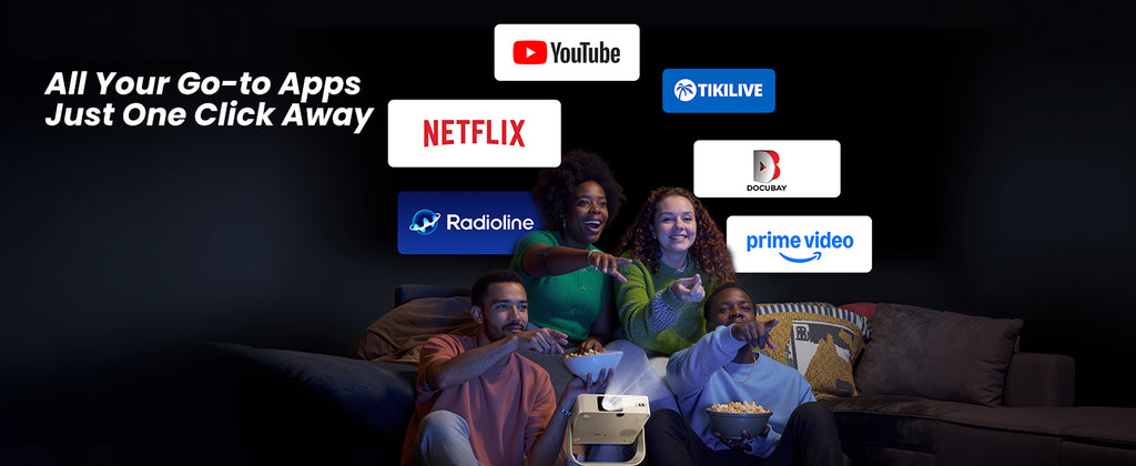 YABER L1 Pro Natif 1080P, 180 Lumens ANSI, Projecteur Portable à Rotation de 330° avec Support Flexible, Système Linux avec Netflix / Prime Video Sous Licence