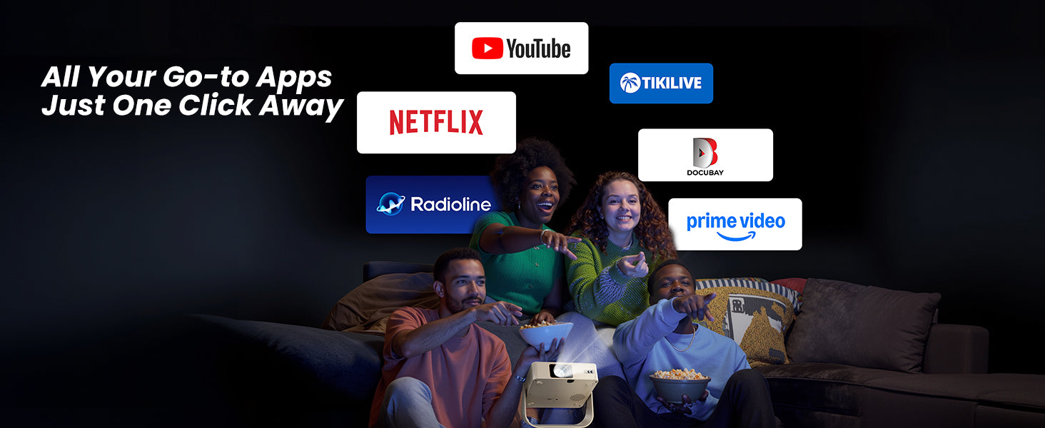 YABER L1 Pro Natif 1080P, 180 Lumens ANSI, Projecteur Portable à Rotation de 330° avec Support Flexible, Système Linux avec Netflix / Prime Video Sous Licence