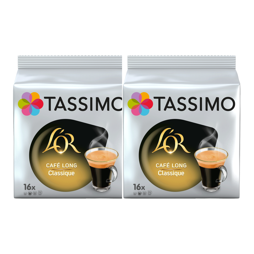 L'OR TASSIMO Café Long Classique Compatible Tassimo - 16 dosettes (Lot de 2)