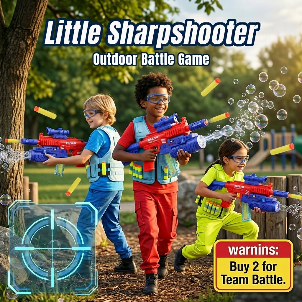 Tokky Pistolet Jouet 2-en-1 pour Enfants, Machine à Bulles Entièrement Automatique et Lanceur de Pistolet à Fléchettes Souples à Ventouse