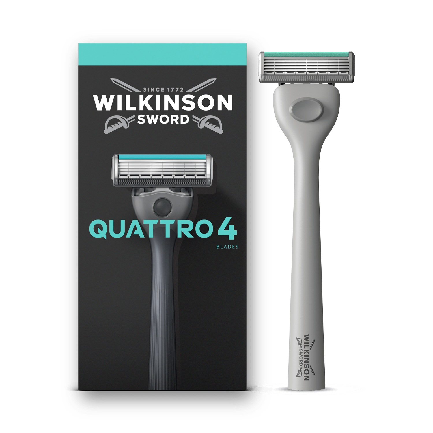 Wilkinson Sword Quattro - Rasoir pour Homme - 1 Manche + 1 Recharge