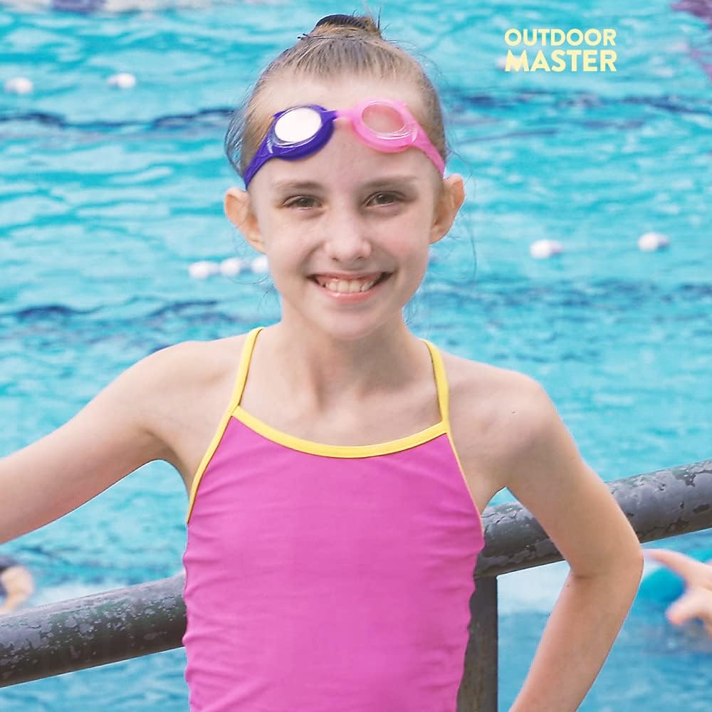 OutdoorMaster Lot de 2 lunettes de natation pour enfants - Rose & violet + rose & rouge
