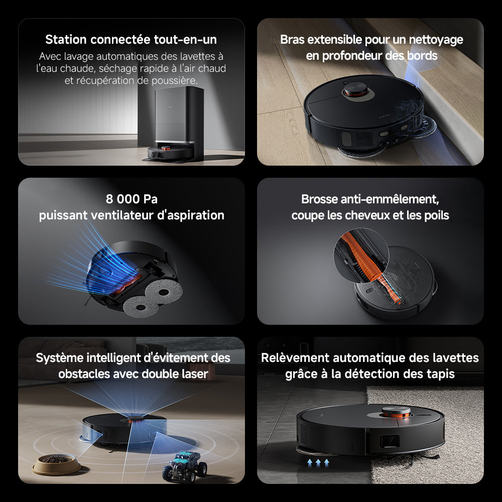 Xiaomi Aspirateur robot X20 Max, station d’entretien tout-en-un avec lavage à l’eau chaude et séchage, 8000 Pa d’aspiration, bras extensible, scanning laser LDS