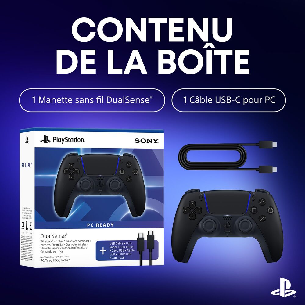 Sony Manette sans fil DualSense + Câble USB pour PC - Noir Minuit