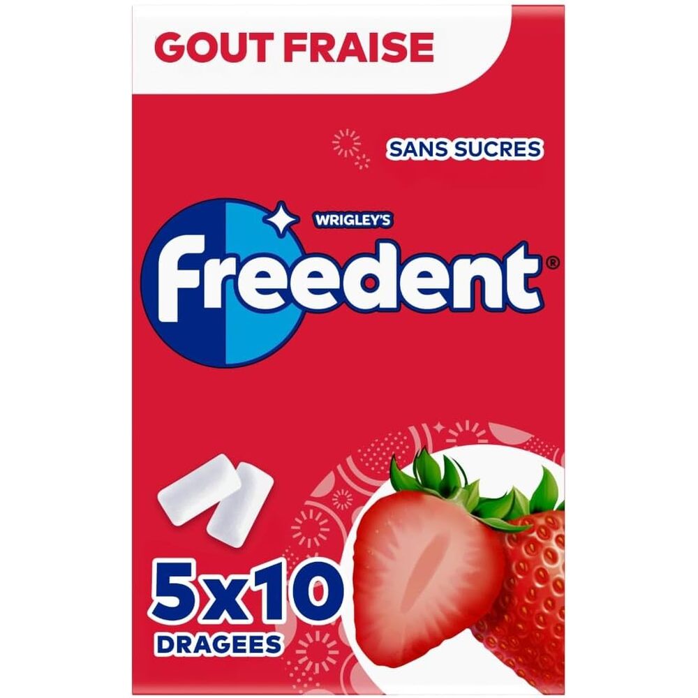 FREEDENT Chewing Gum à la fraise 5 paquets de 10 dragées - 70 g