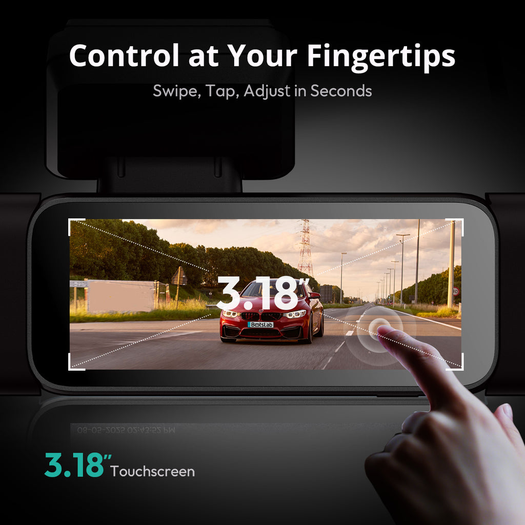 Botslab Dashcam 3K à 4 canaux, vision à 560° sur tous les côtés, caméra intérieure avant et arrière avec écran tactile de 3,18 pouces, mode parking 24h/24 et 7j/7, GPS intégré