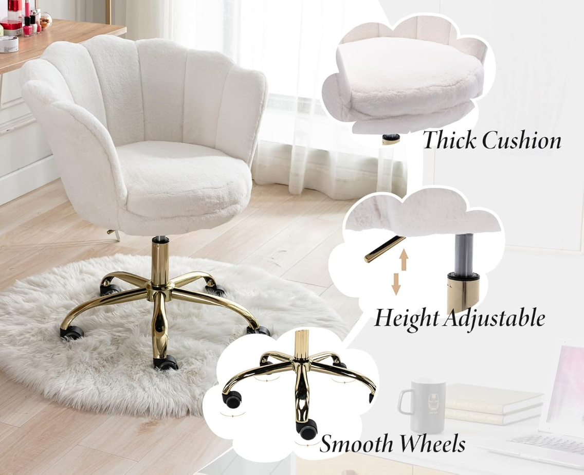 Ya-Home Chaise de bureau moderne pivotante à hauteur réglable pour bureau à domicile/chambre, Blanc