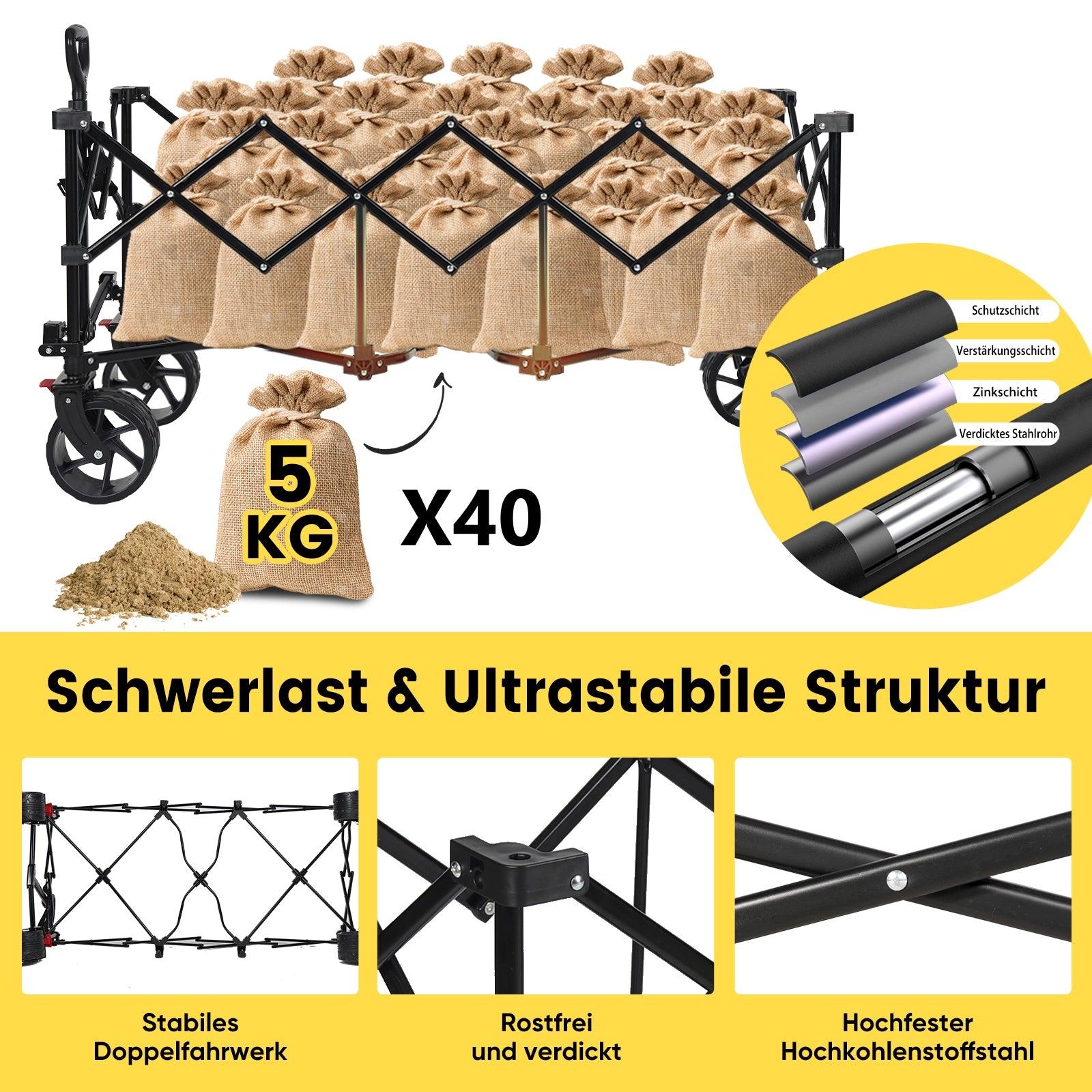 Sekey Chariot de transport allongé pliable et rabattable 48 po de long, charge maximale 200 kg