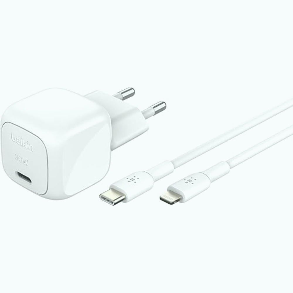 Belkin BoostCharge Chargeur secteur 30 W avec câble USB-C vers Lightning - Blanc