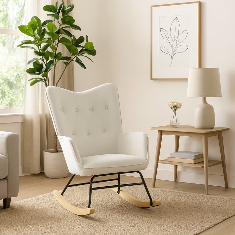Fauteuil à bascule de loisirs en velours blanc cassé