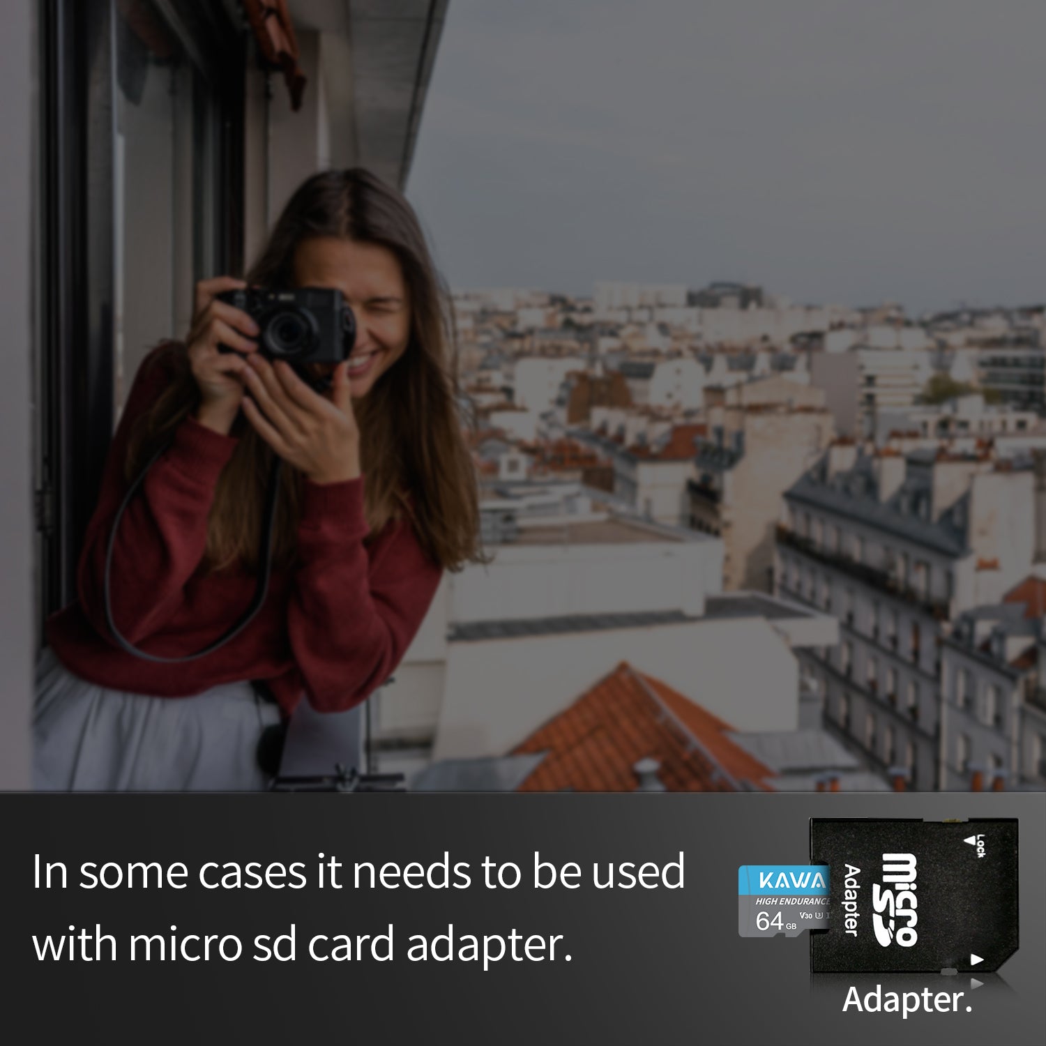 KAWA Carte Micro SD 64 Go, Carte de surveillance vidéo haute endurance, Carte mémoire flash microSDXC, A1, U3, Classe 10, V30, Carte TF haute vitesse pour Dashcam, caméra de sécurité