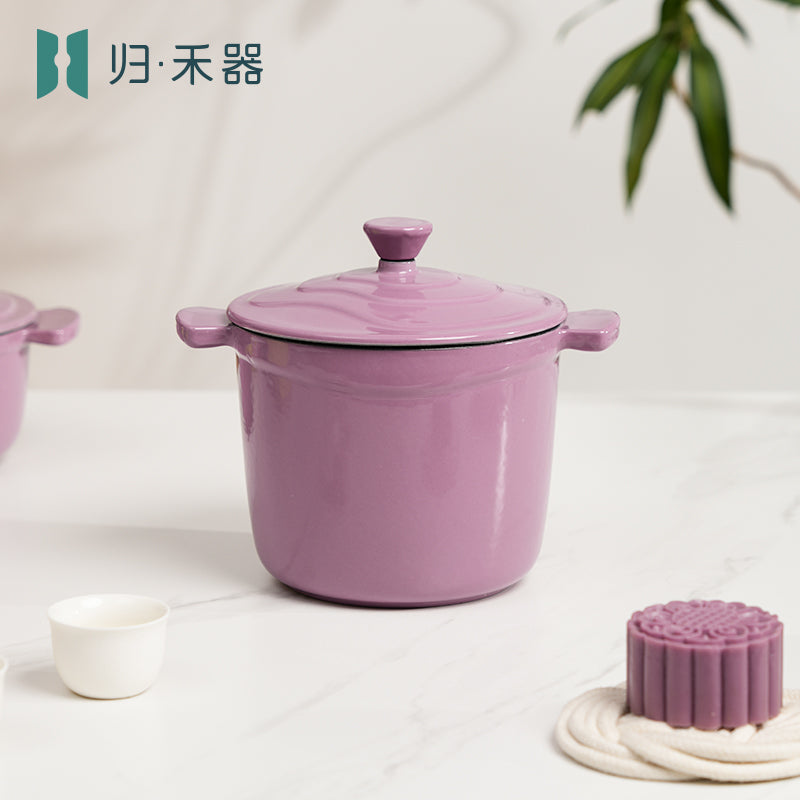 Pot pour aliments pour bébés en fonte émaillée, mini faitout multifonction pour 1 personne pour bouillie et soupe, compatible avec les plaques à induction, hot pot pour 1 personne