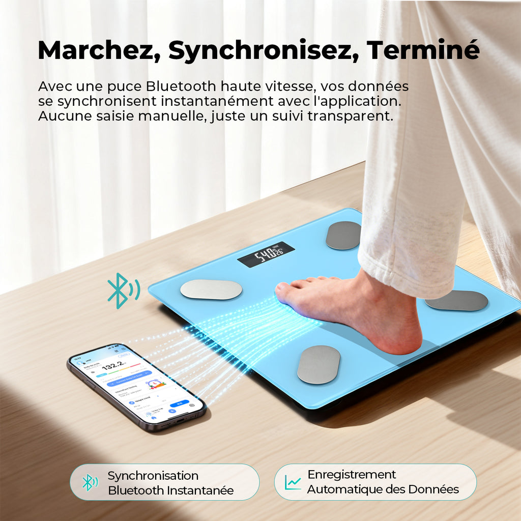 Sparoma ADL-26 Balance Connectée Bluetooth, suivi avec application, multi-utilisateur, 2×AAA piles requises,180 kg max - Bleu