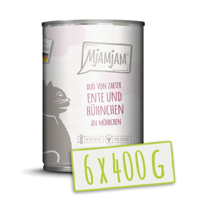 [Peut être servi frais pour l'été] MjAMjAM Duo de nourriture humide pour chat poulet canard carotte - 400 g x 6