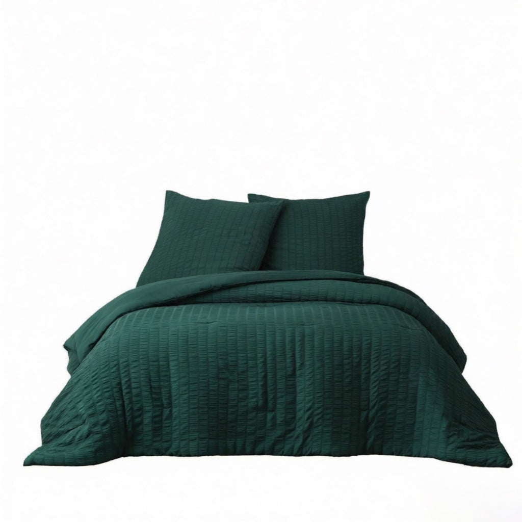 MEEALLHOME Parure de lit texturée Seersucker vert foncé - 1 housse 135 x 200 cm et 1 taie 80 x 80 cm