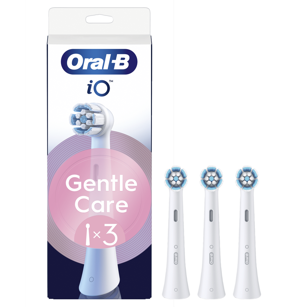 Oral-B iO Pack de 3 Brossettes de Rechange Gentle Care Blanches, Brossage Le Plus Doux, Conviennent Aux Gencives Sensibles, Brossette Pour Les Brosses A Dents Electriques Oral B iO