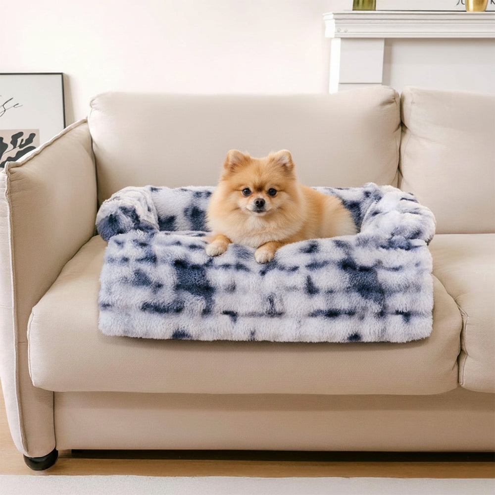 FUNNYFUZZY Tapis de canapé protecteur pour animaux, lit apaisant moelleux en peluche pour chien et chat, taille S, Bleu