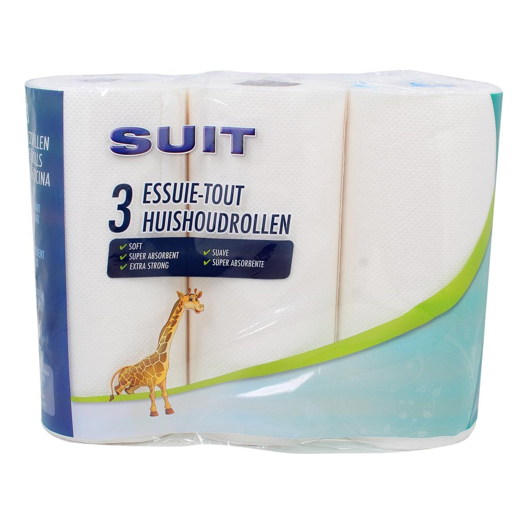 SUIT Essuie-Tout Économique, 2 Plis, 48 Feuilles par Rouleau, 3 Rouleaux