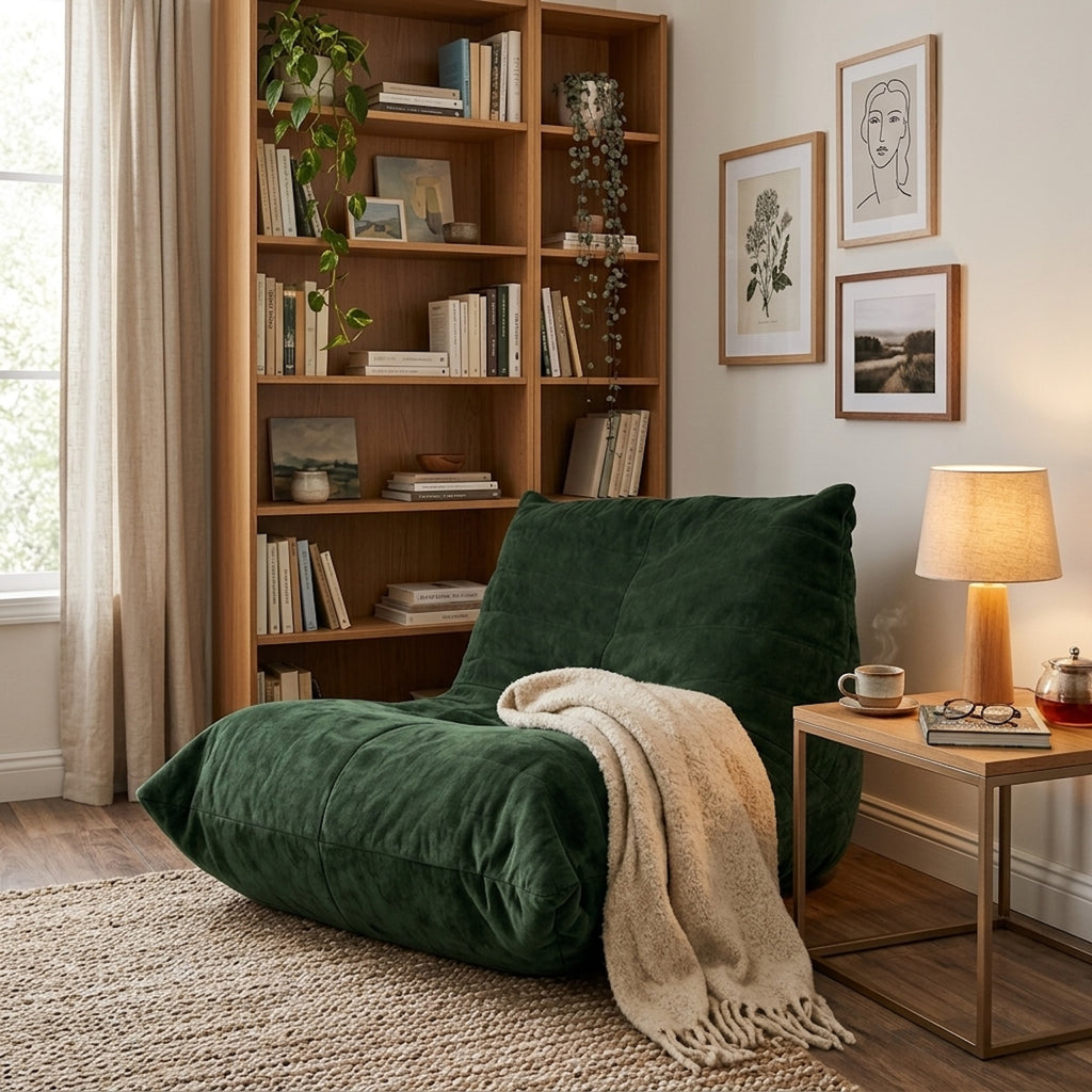 URBAN MEUBLE Pouf poire canapé paresseux en chenille à fil argenté luxe Vert 90 x 100 x 80 cm