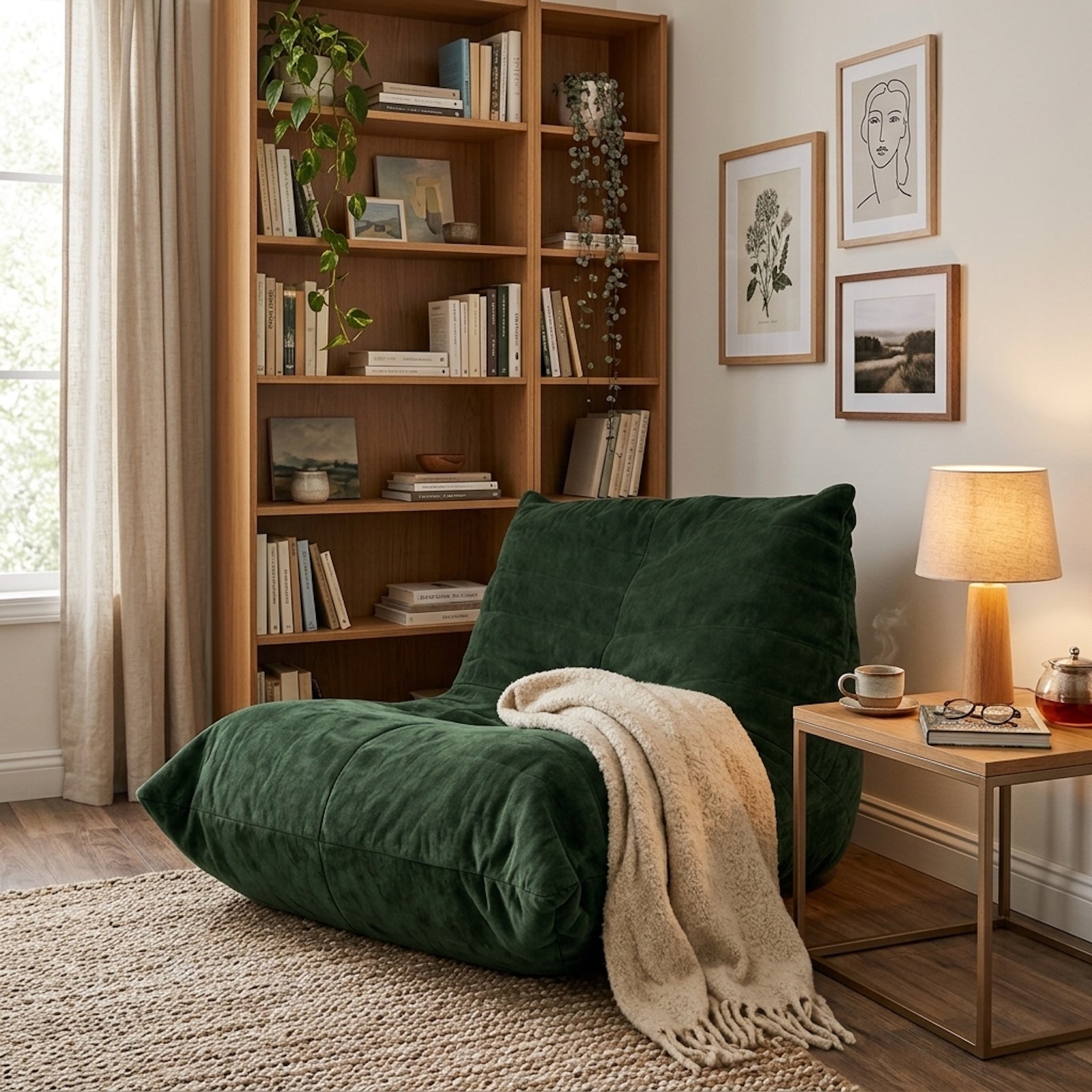 URBAN MEUBLE Pouf poire canapé paresseux en chenille à fil argenté luxe Vert 90 x 100 x 80 cm