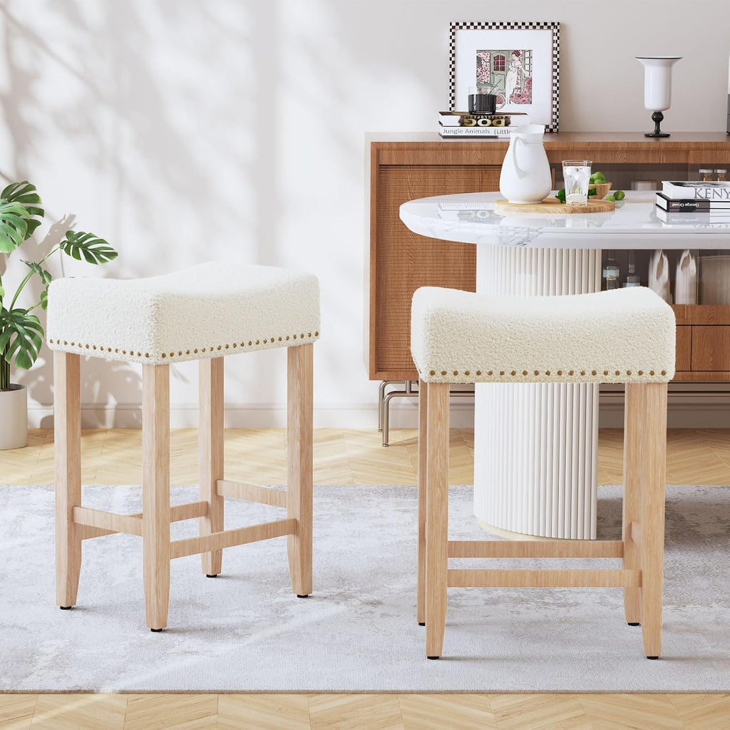 Ckaff Lot de 2 tabourets de bar, tabourets de bar de 65,5 cm de hauteur, chaises de cuisine en Sherpa, chaise de maquillage, chaise de salle à manger, tabouret de salle de bain