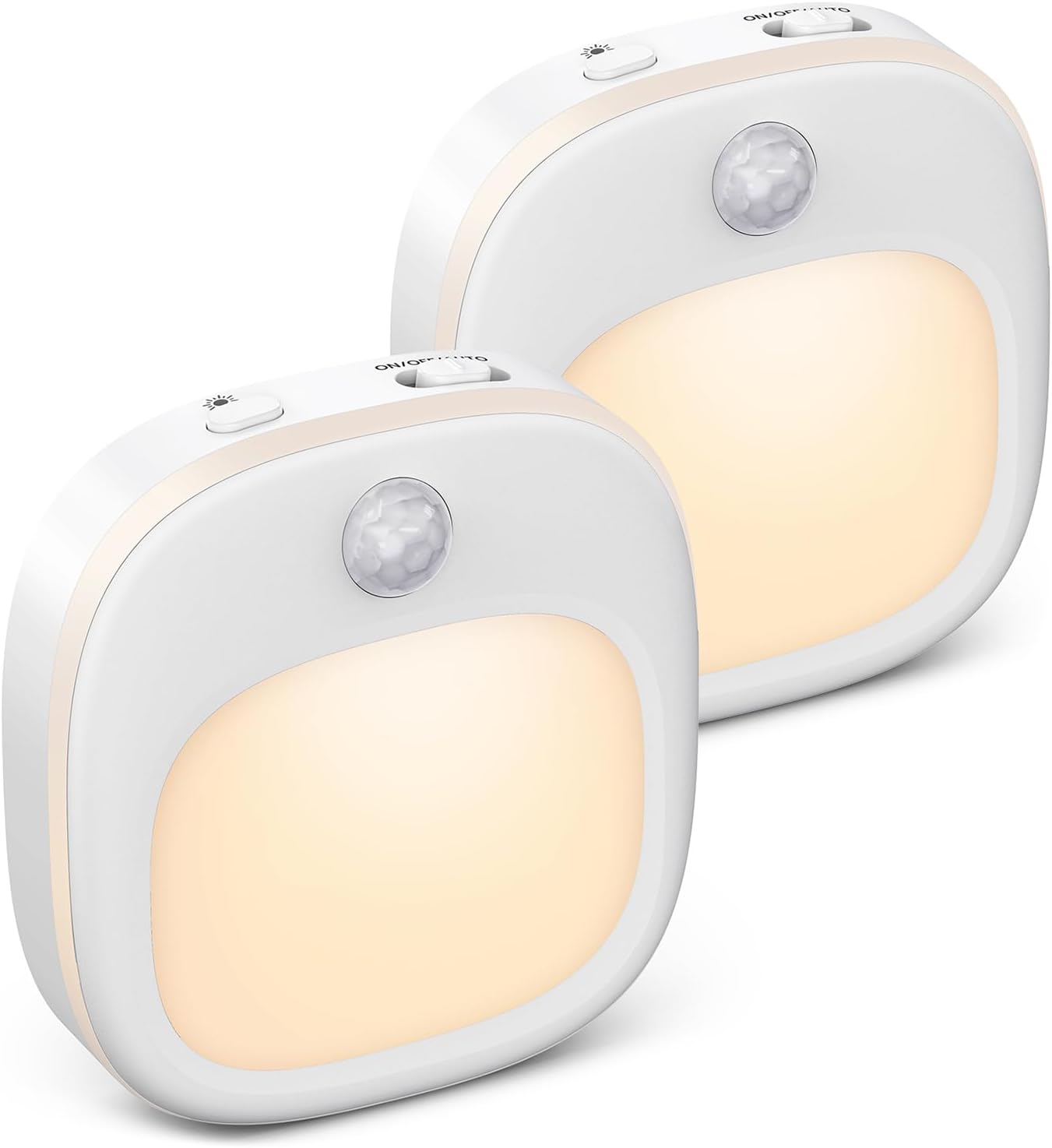 Lot de 2 veilleuses à piles avec capteur de mouvement, 5 niveaux de luminosité, 3 températures de couleur, LED SMD, 1 W, 100 à 240 V, ABS + métal, pour chambre, couloir et toilettes