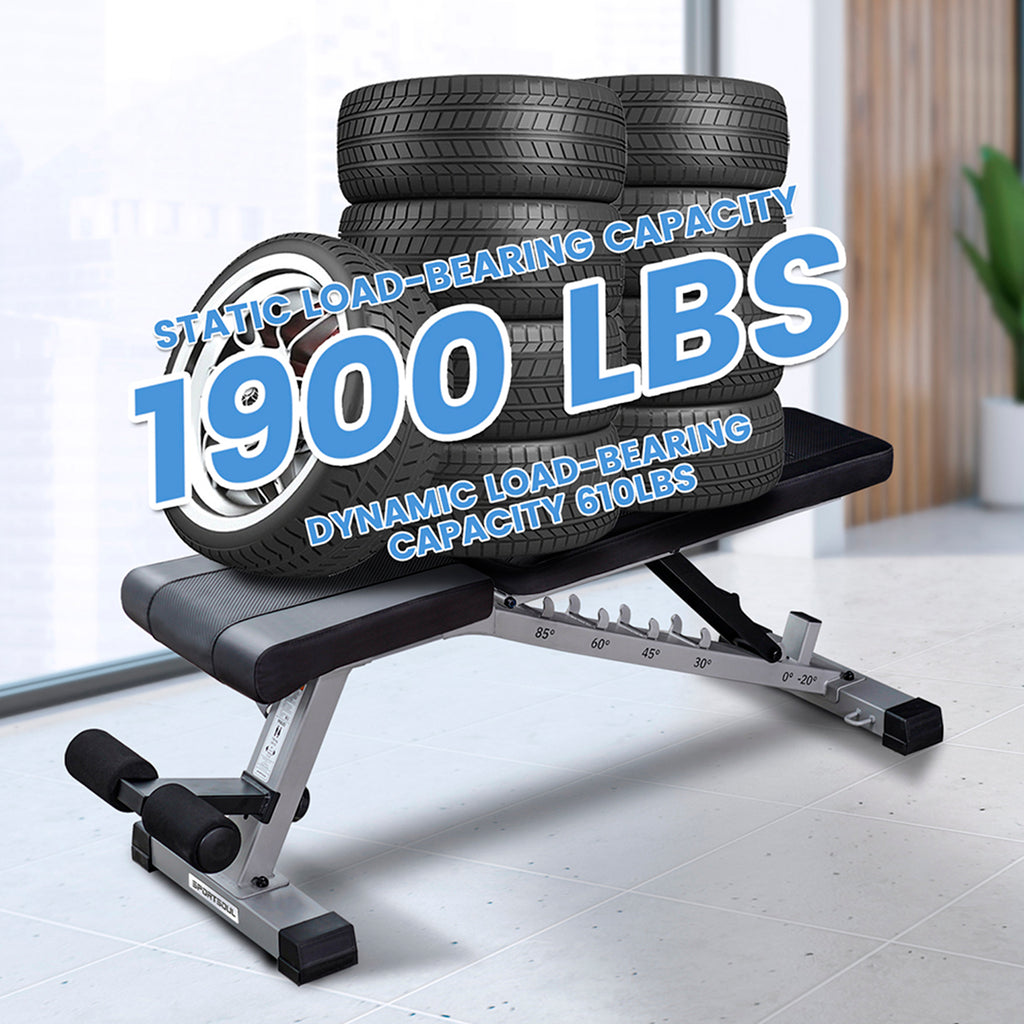 SPORTSOUL Banc d'exercices réglable pour salle de sport à domicile, banc d'entraînement de force pliable avec capacité de charge de 610 lb, 6 x 3 x 3 réglable