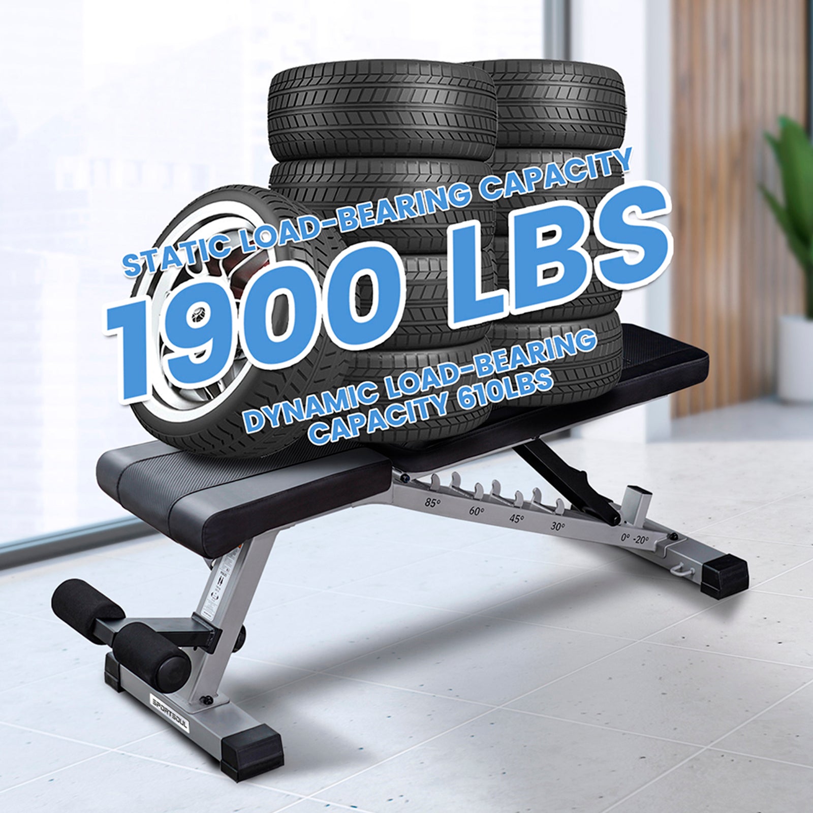 SPORTSOUL Banc d'exercices réglable pour salle de sport à domicile, banc d'entraînement de force pliable avec capacité de charge de 610 lb, 6 x 3 x 3 réglable