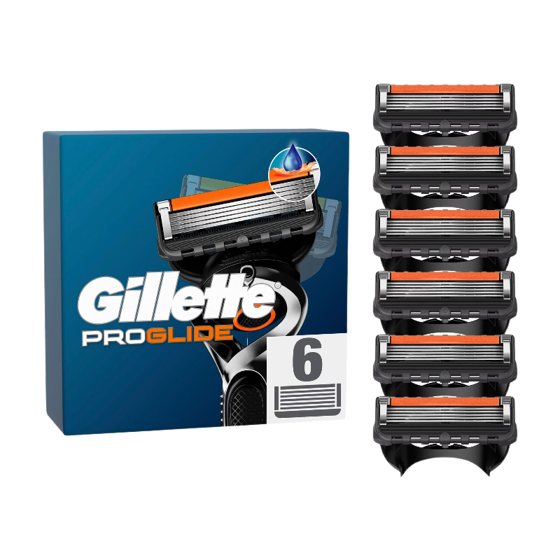 Gillette Lames de Rasoir Homme Proglide, Pack de 6 | Cartouche Dotée de la Bande Lubrifiante x2, Ultra Affutées, Longue Durée, en Acier Inoxydable, 1 Recharge Jusqu’à 30 Rasages