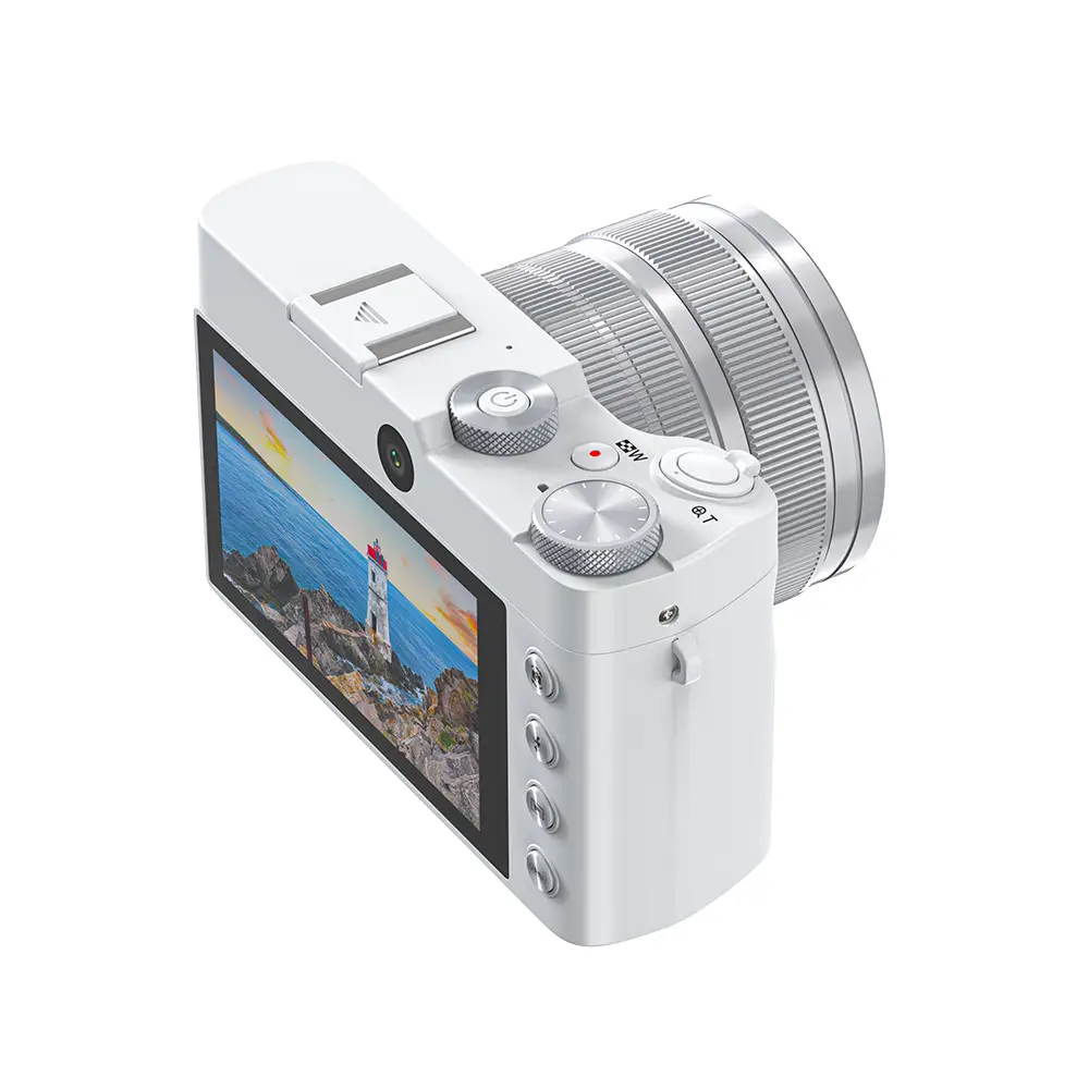 Songdian Appareil photo numérique Objectif zoom optique 8X 5K 64 MP Appareil photo à double objectif Vision nocturne en couleur Pour étudiants adolescents débutants - Blanc