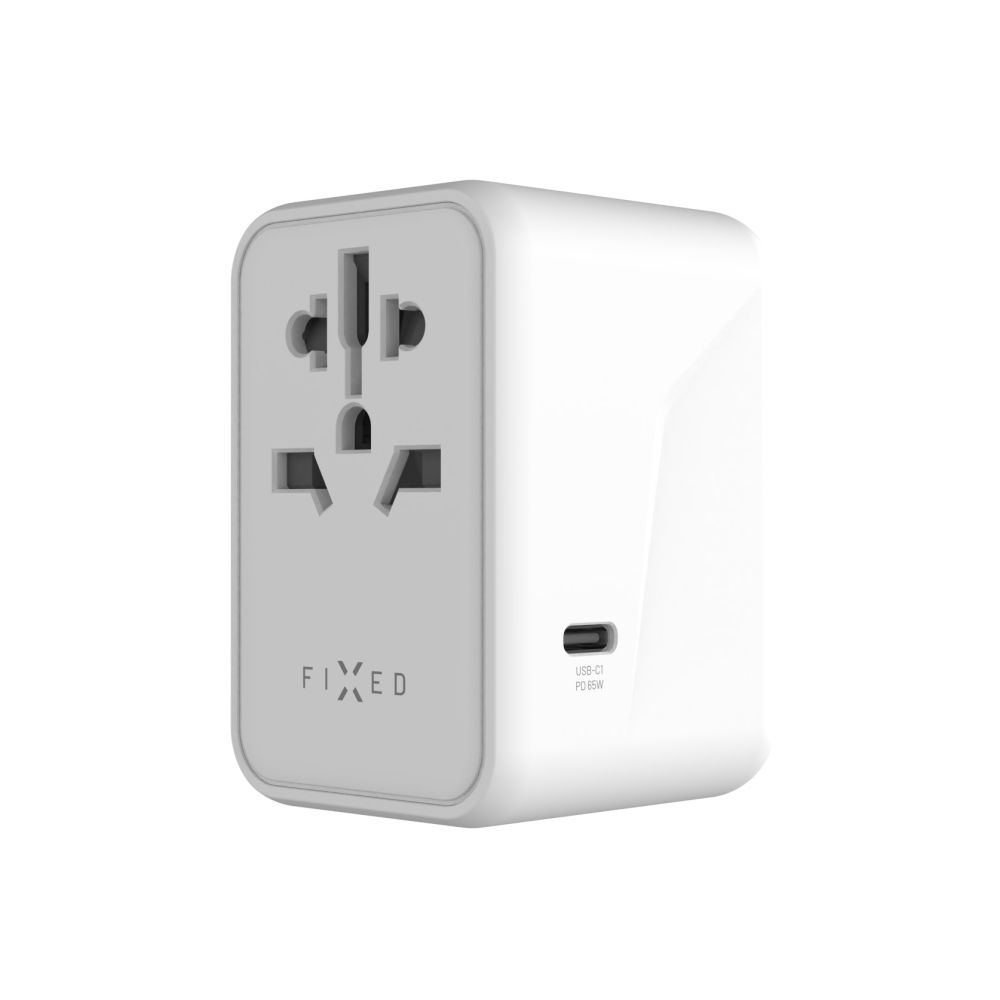 FIXED Adaptateur de voyage universel 3 x USB-C / 2 x USB 65 W GaN blanc
