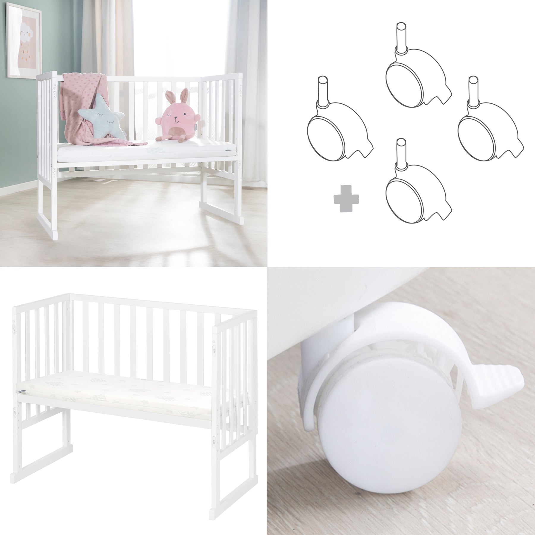 roba 3-en-1 Lit-bébé à coucher avec barrière de sécurité et matelas (Blanc)