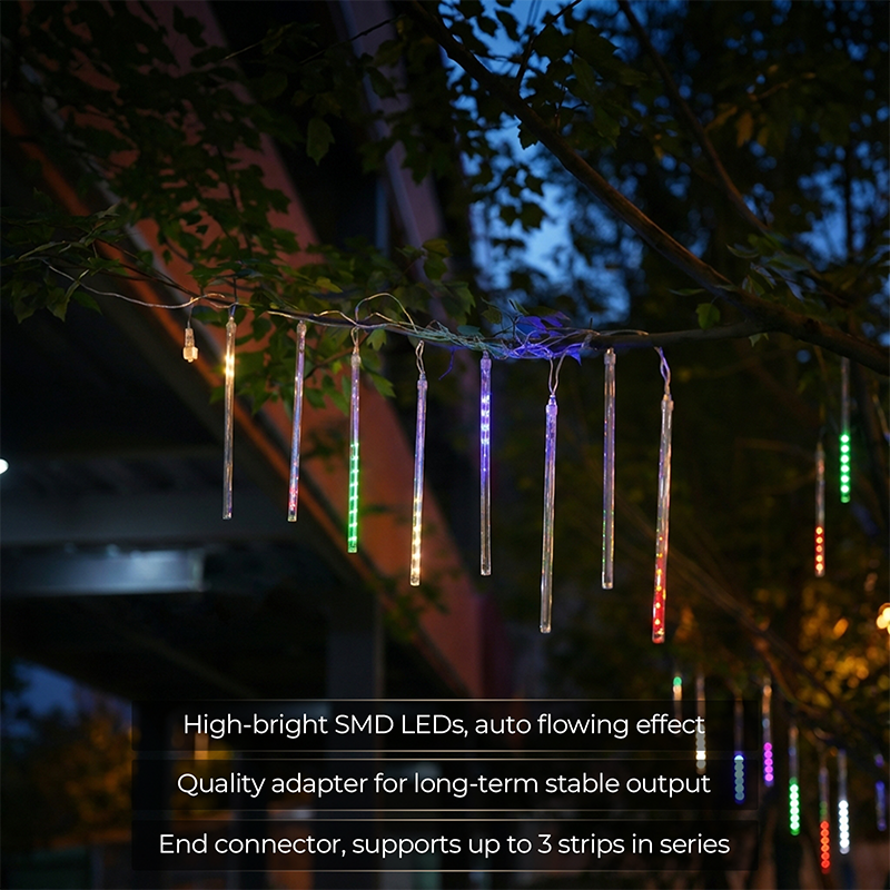M.TK MOVETECK Guirlande lumineuse pluie de météores, 8 tubes 192 LED, Guirlande lumineuse stalactites chute de neige étanche pour sapin de Noël, Multicolore