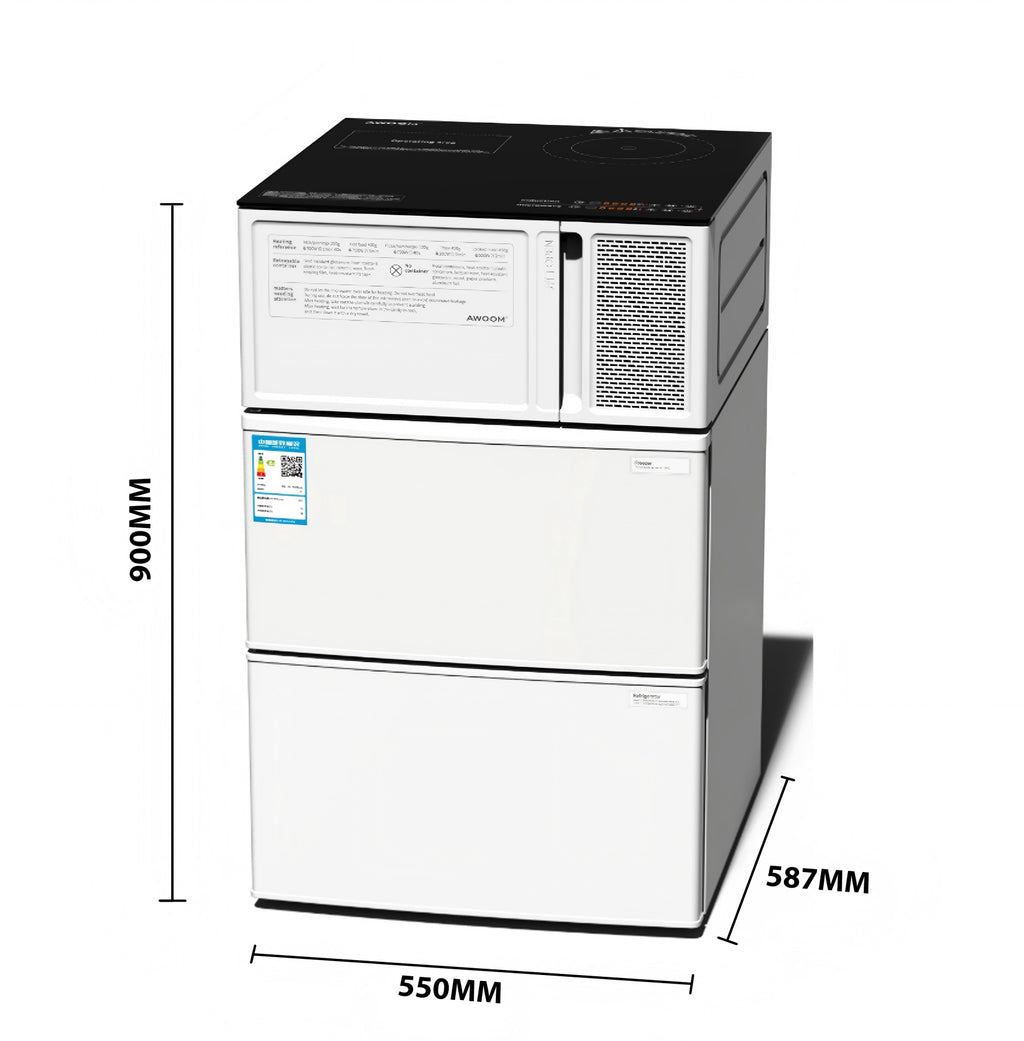 AWOOM Mini cuisine 4-en-1 550*587*900 mm, four à micro-ondes multifonction, cuisinière à induction et réfrigérateur, 220 V/2000 W, un ensemble de quatre appareils