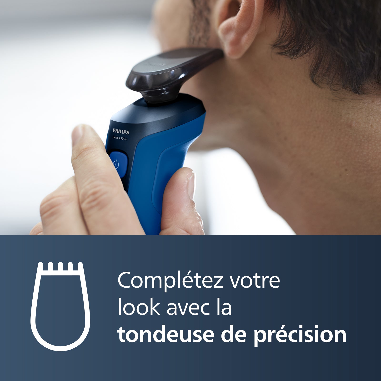 Philips Series 5000 S5466/17 Rasoir électrique avec têtes flexibles 360°, lames ComfortTech auto-affûtées, rasage humide & sec, tondeuse de précision SmartClick, charge rapide - Bleu