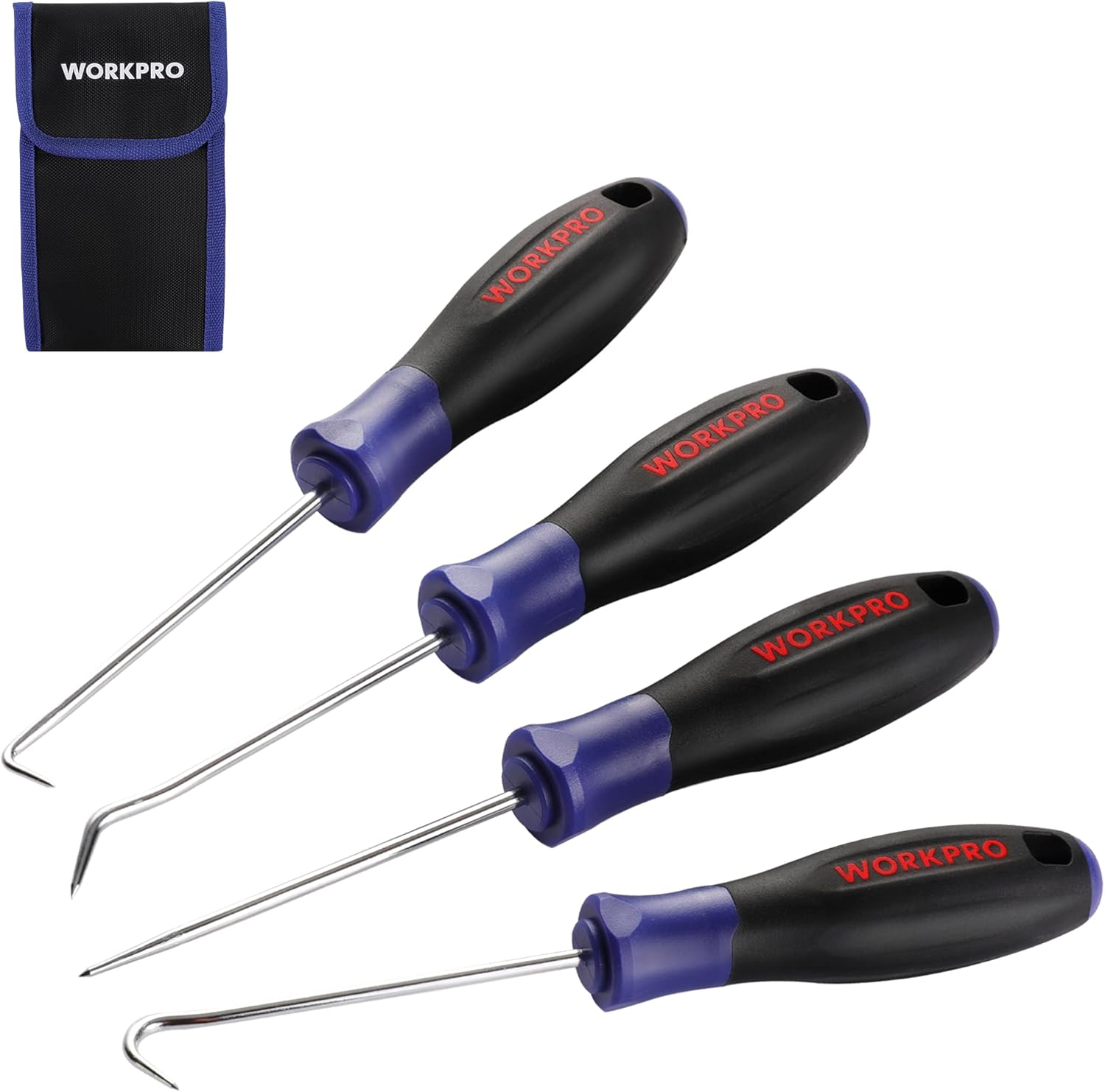WORKPRO Set de mini picots et crochets 4 pièces, Outils de réparation automobile de précision, Crochets de précision, Retrait de joints, Poignée ergonomique, Finition chromée