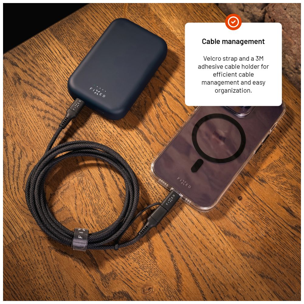 FIXED Câble USB-C vers USB-C tressé avec adaptateur Lightning, 3 m, Certifié MFi, Charge Rapide PD 60W, Gris