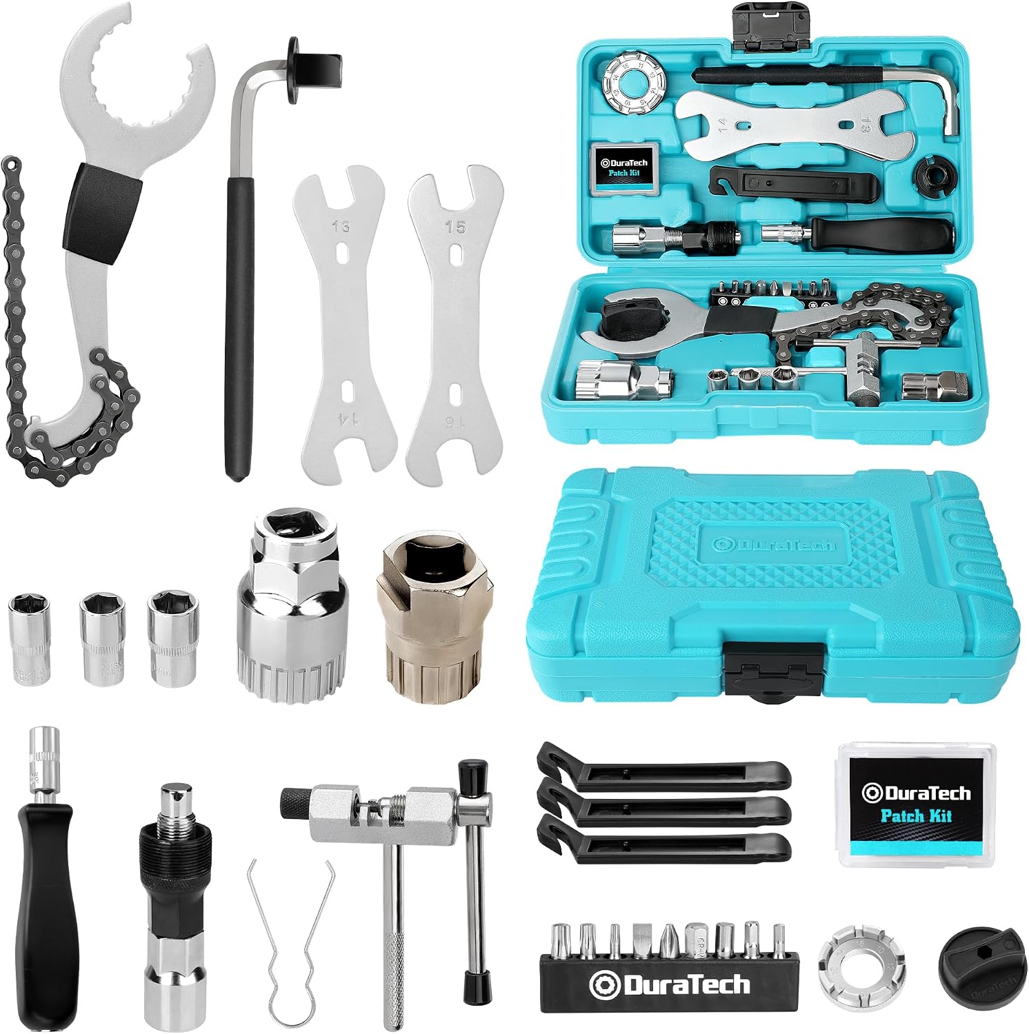 Kit de réparation de vélo 31 pièces avec mallette de rangement, kit d'entretien de vélo, outils de réparation de pneus et de chaîne, boîte à outils portable