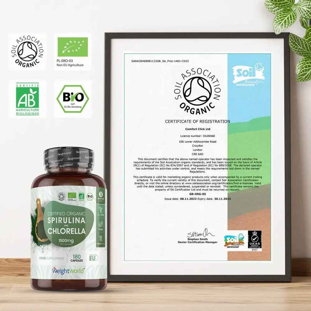 WeightWorld Spiruline et chlorella biologiques 1740 mg - 240 gélules