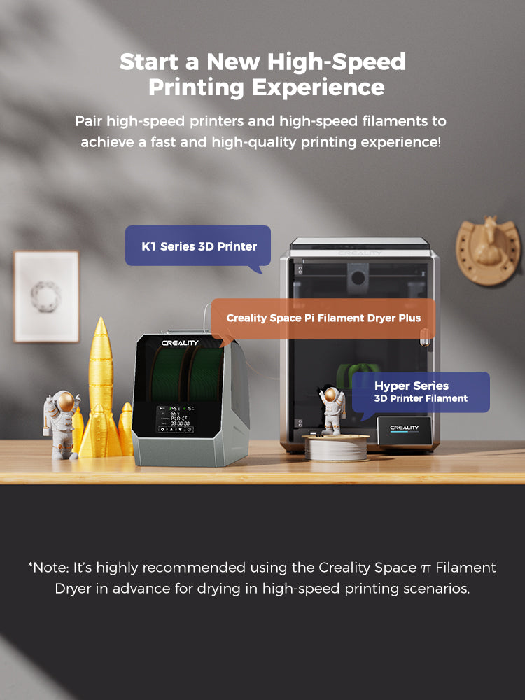 Creality Space Pi Sécheur de filament Plus, Boîte de séchage de filament pour imprimante 3D (2 bobines), Chauffage rapide à 360° avec écran LCD, Séchage en une touche pour PLA, PETG
