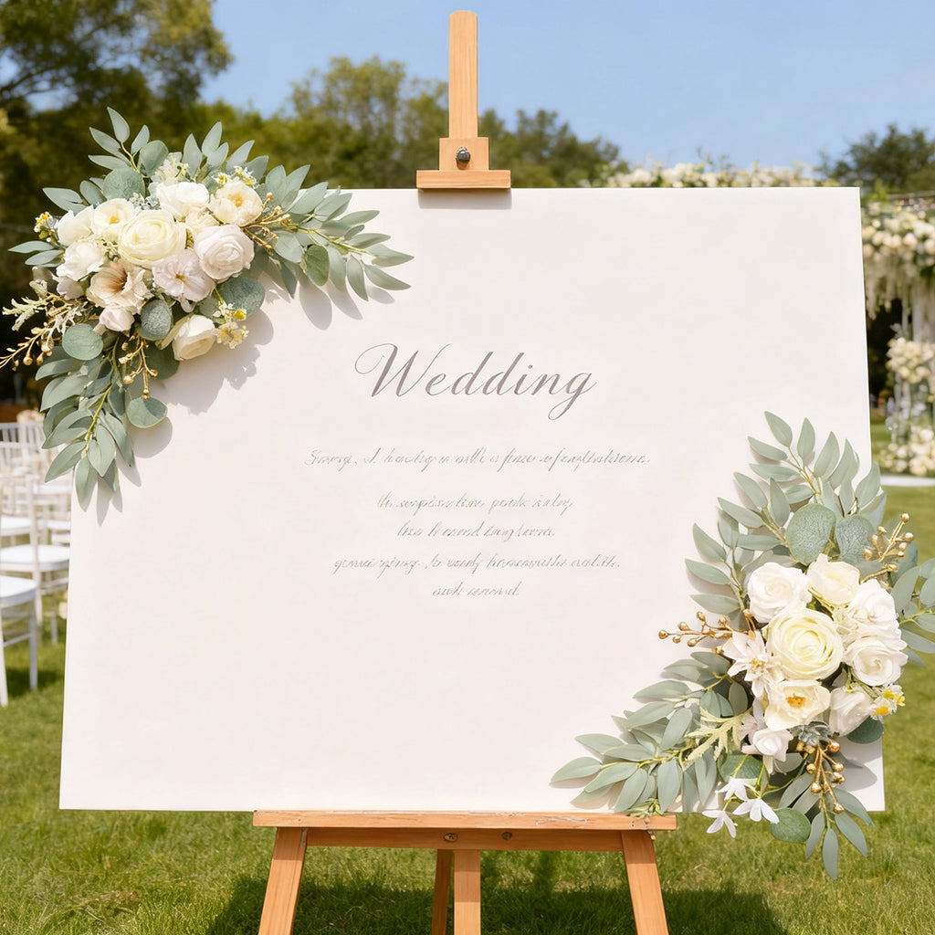 Wei's moment Guirlande de fleurs artificielle pour arche Lot de 2 pour panneaux de bienvenue de mariage Guirlande florale panneaux de cérémonie de réception de mariage Décoration (Blanc)